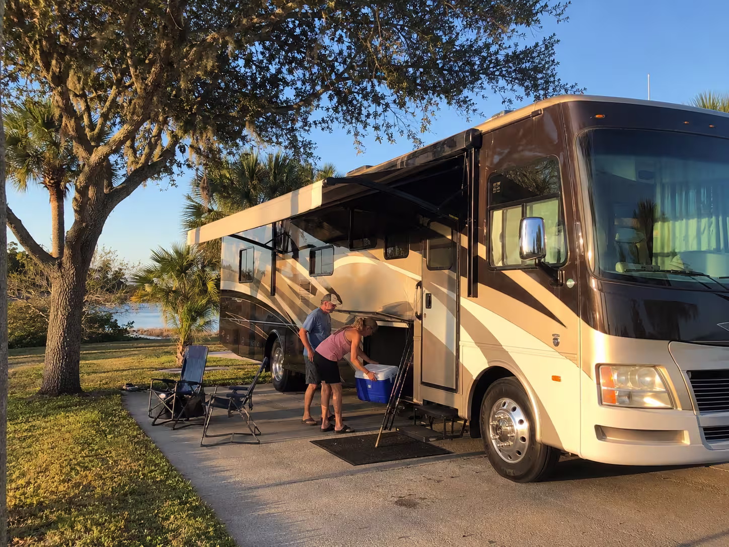 Class A motorhome parked at a Punta Gorda RV resort site