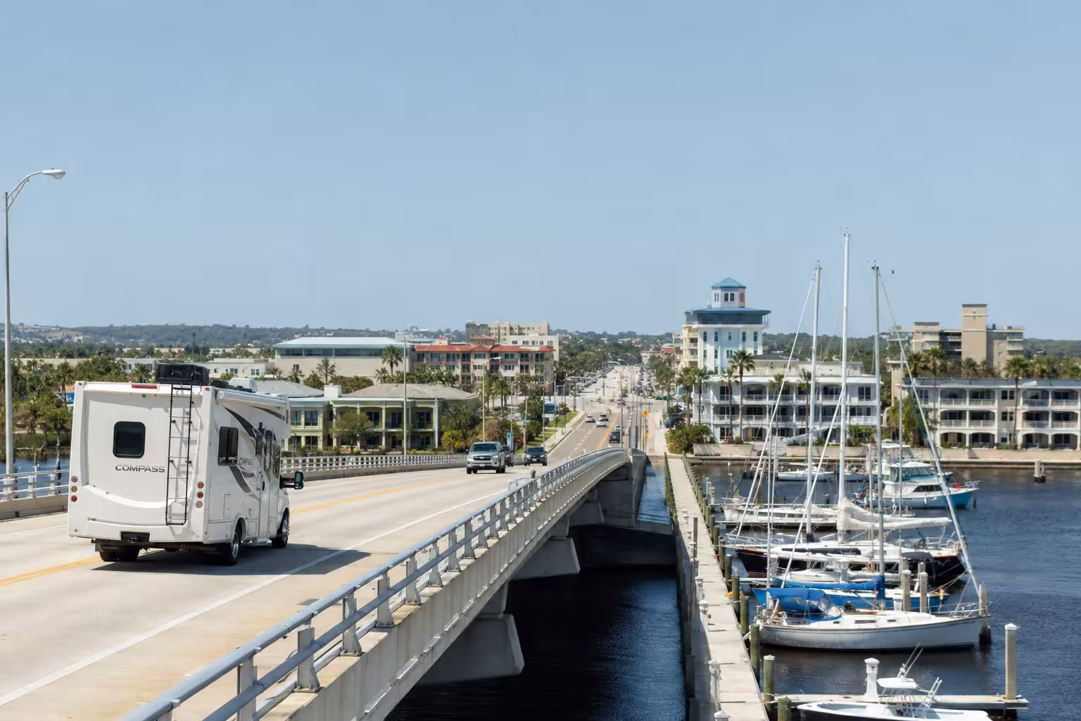 Camper rental crossing the Peace River bridge into Punta Gorda