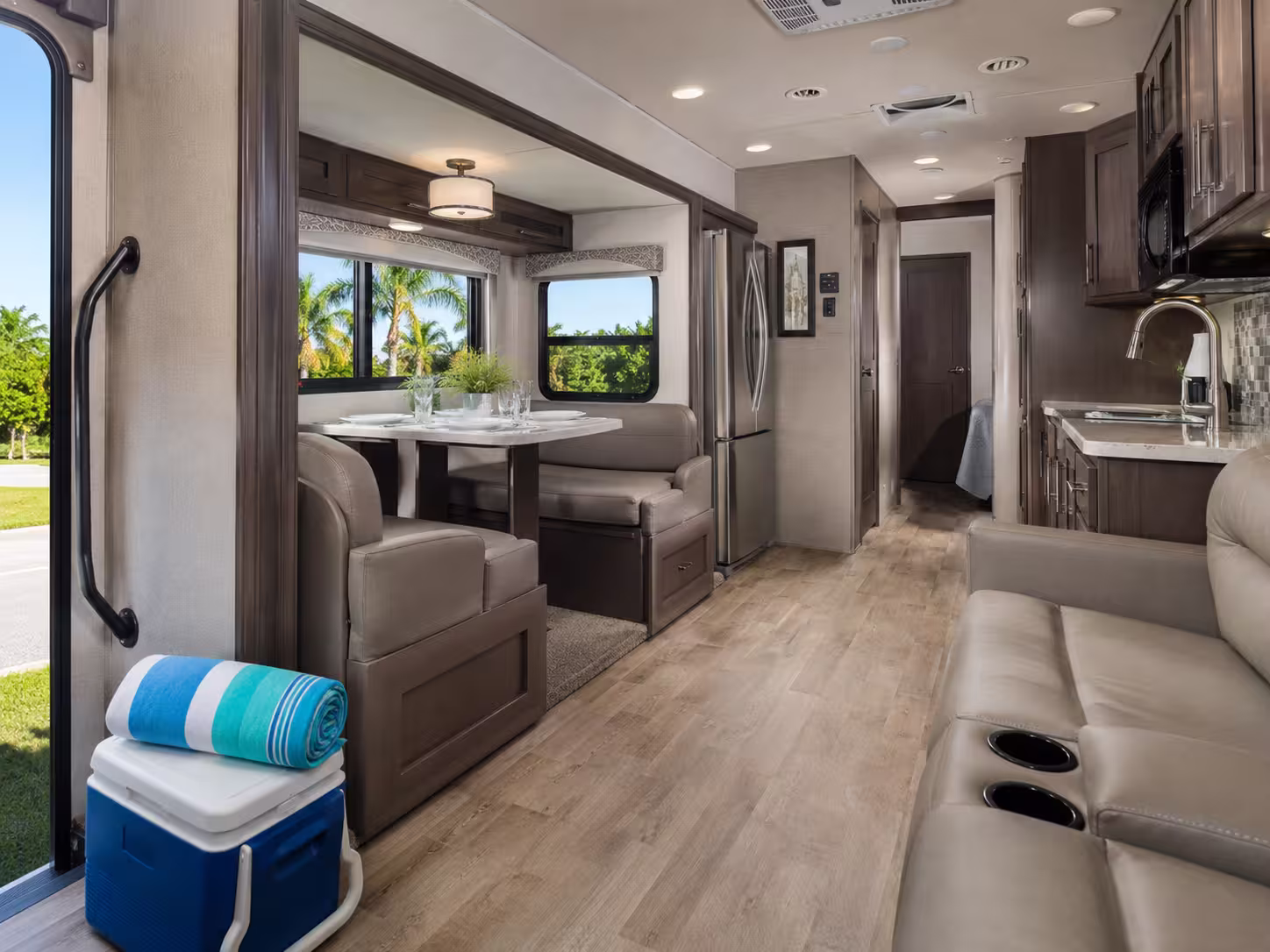 Slide-out living area inside a large RV rental in Punta Gorda