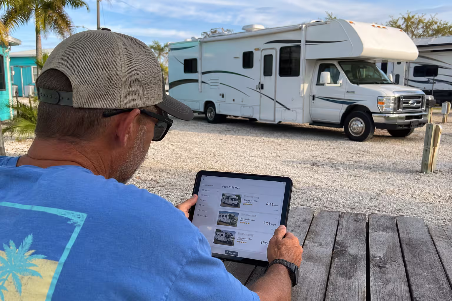 Renter comparing Class C RV rental prices in Punta Gorda, FL