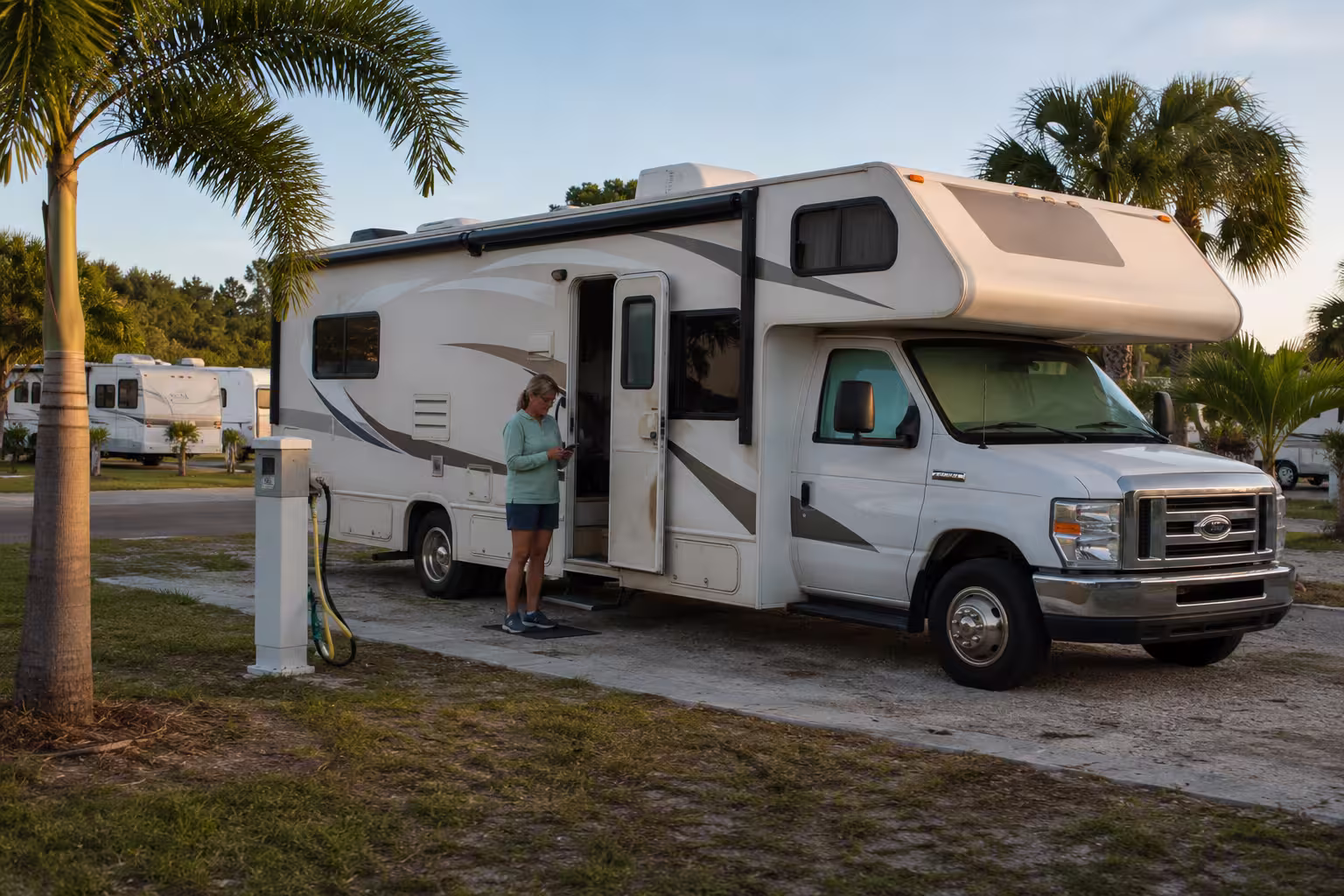 Class C motorhome at a Punta Gorda area RV park site