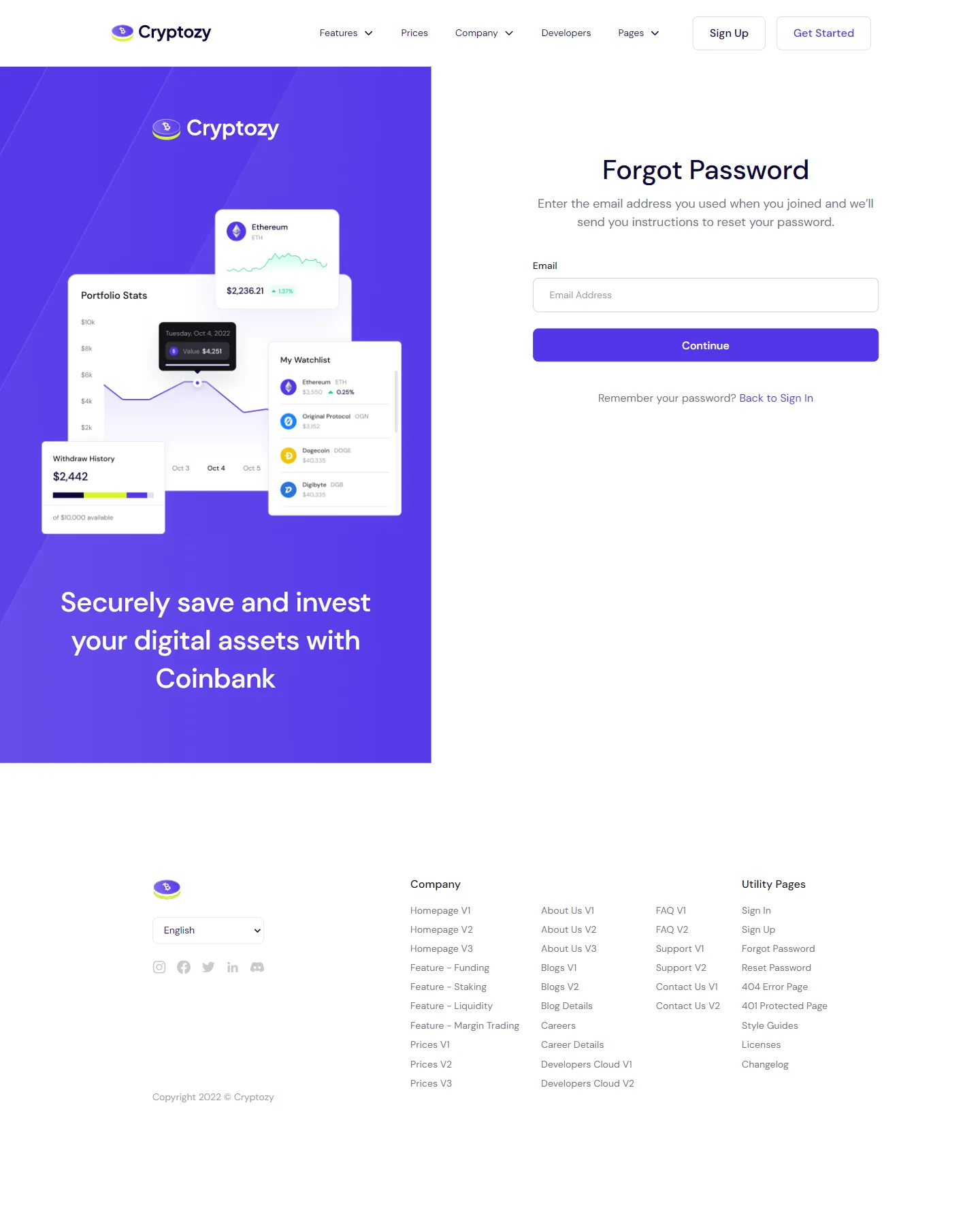 Cryptozy Assets - Forgot Password