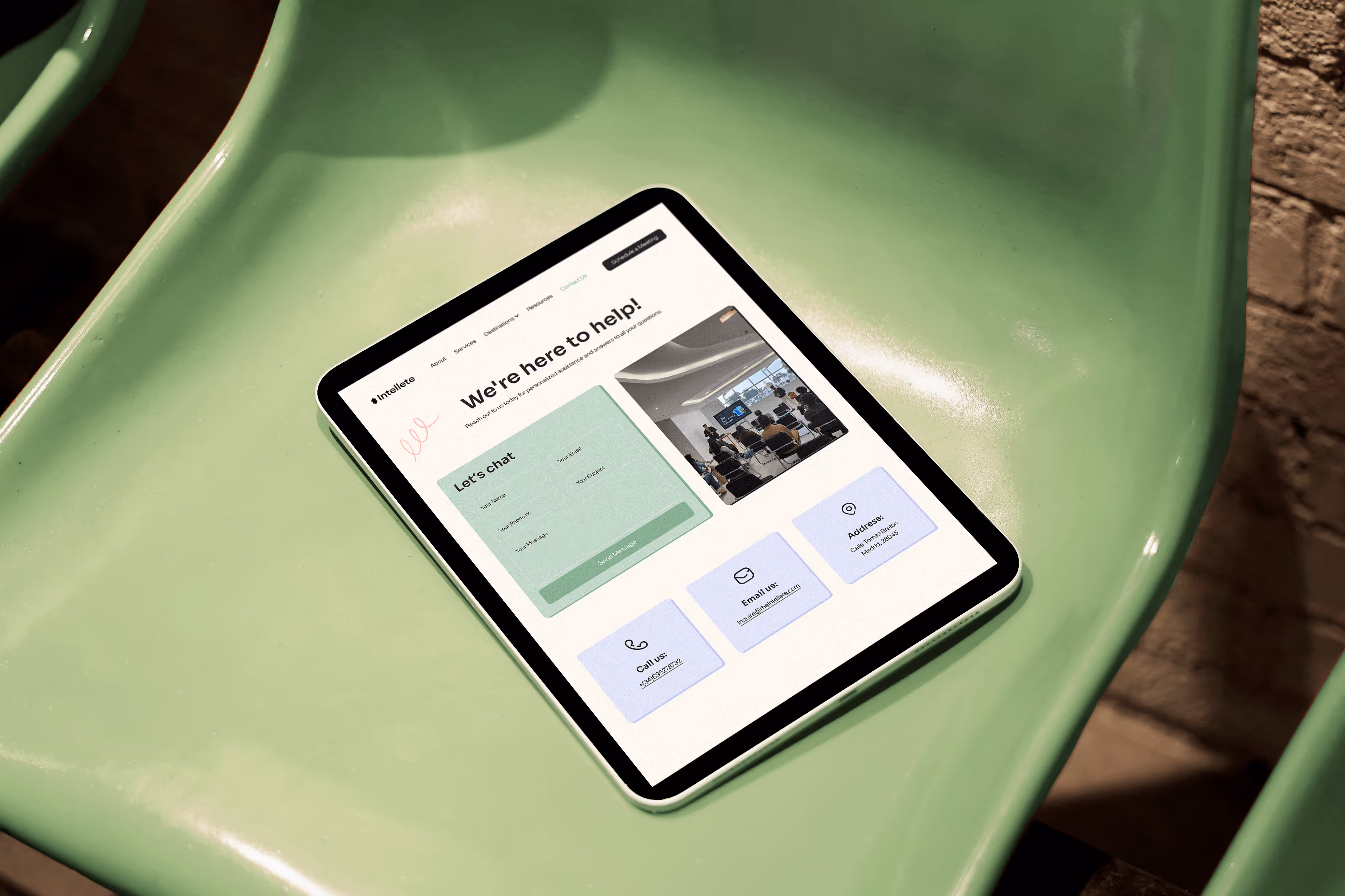 An iPad on a chair with Intellete screen