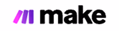 Make logo featuring three magenta diagonal bars followed by the word 'make' in bold black letters.