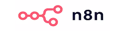 Pink stylized network nodes icon with 'n8n' text in black to the right on white background.