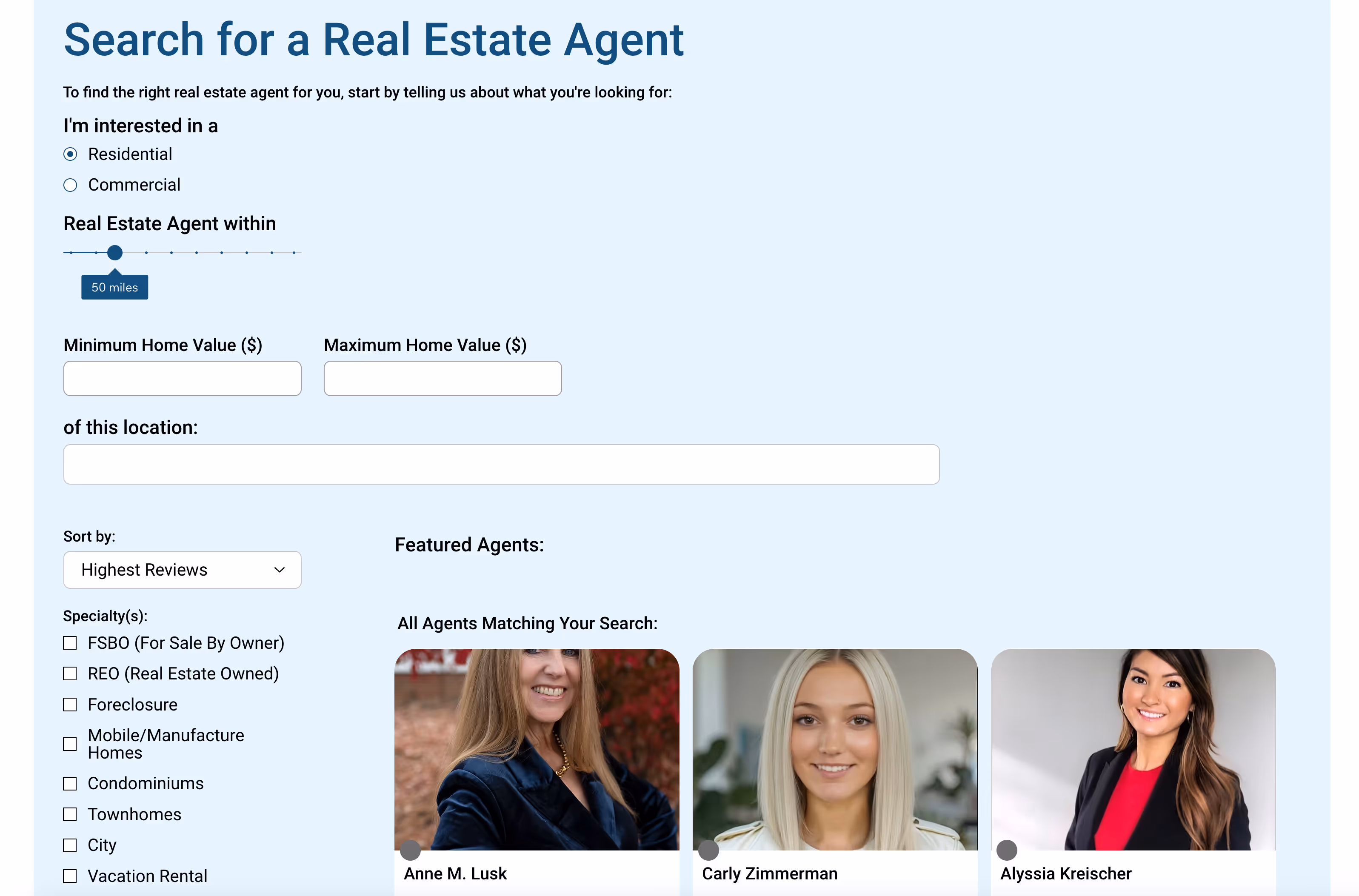 A real estate directory built using Wix Velo