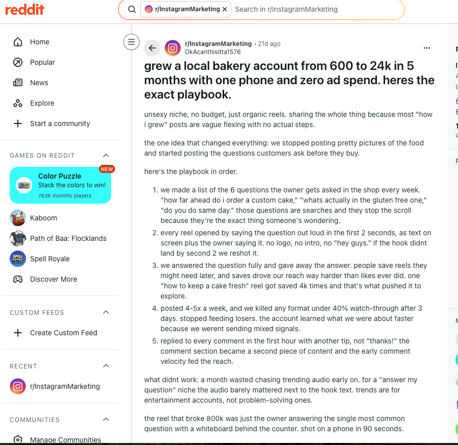 Reddit Instagram Marketing Forum. 
