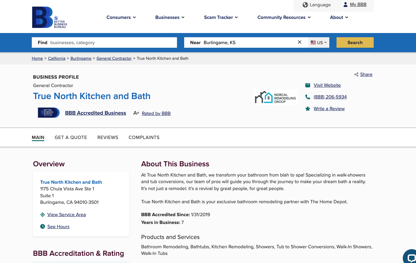 true north kitchen and bath's business directory profile on better business bureau