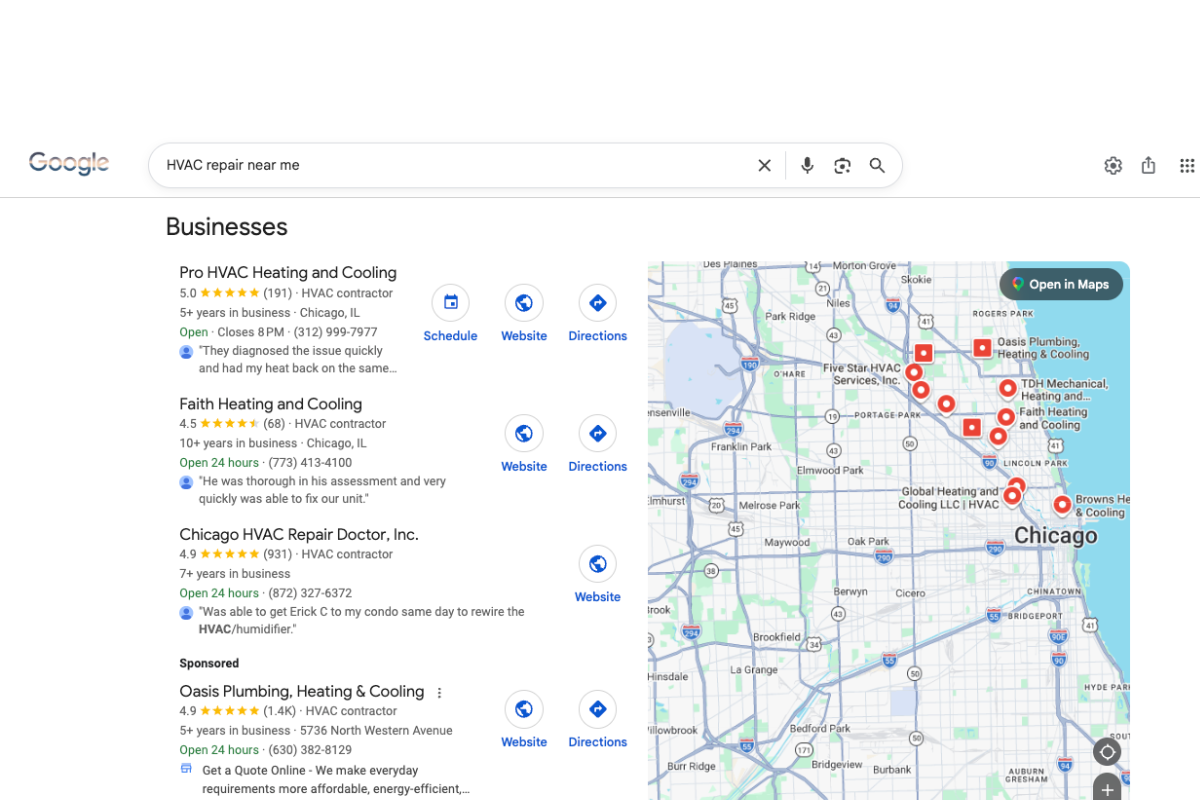 someone searching for 'hvac repair near me' in Google search 