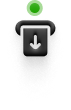 3D illustration of a black computer key with a downward arrow symbol, topped by a small green sphere.