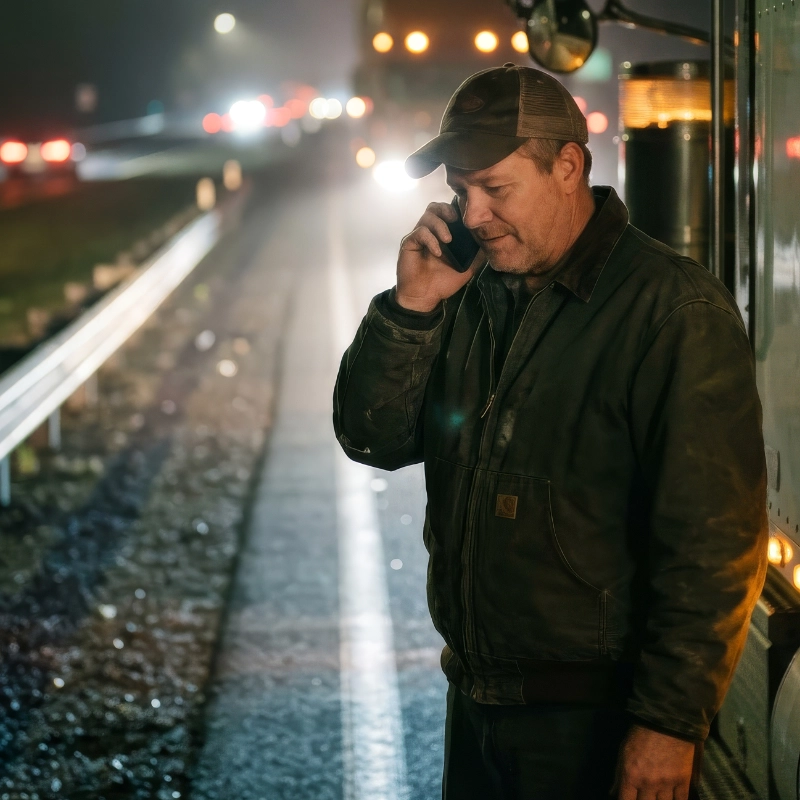 Satisfied Owner operator talking on the line with the fleet club customer service.