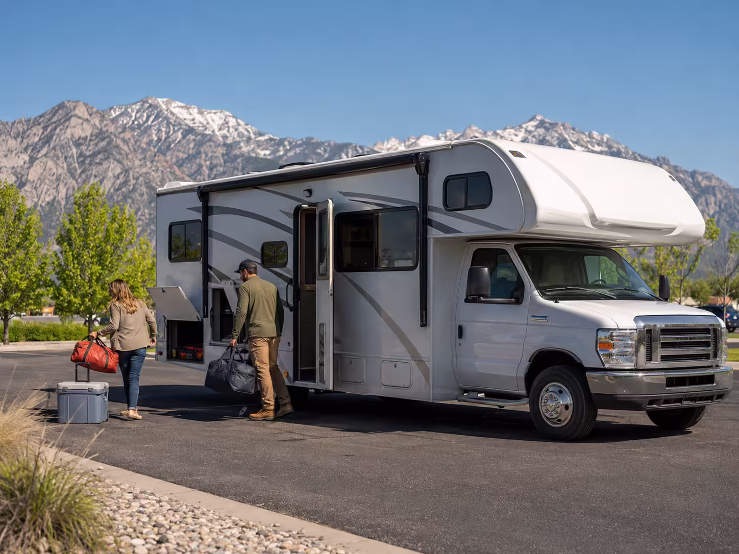 Class C motorhome rental parked in Salt Lake City, Utah