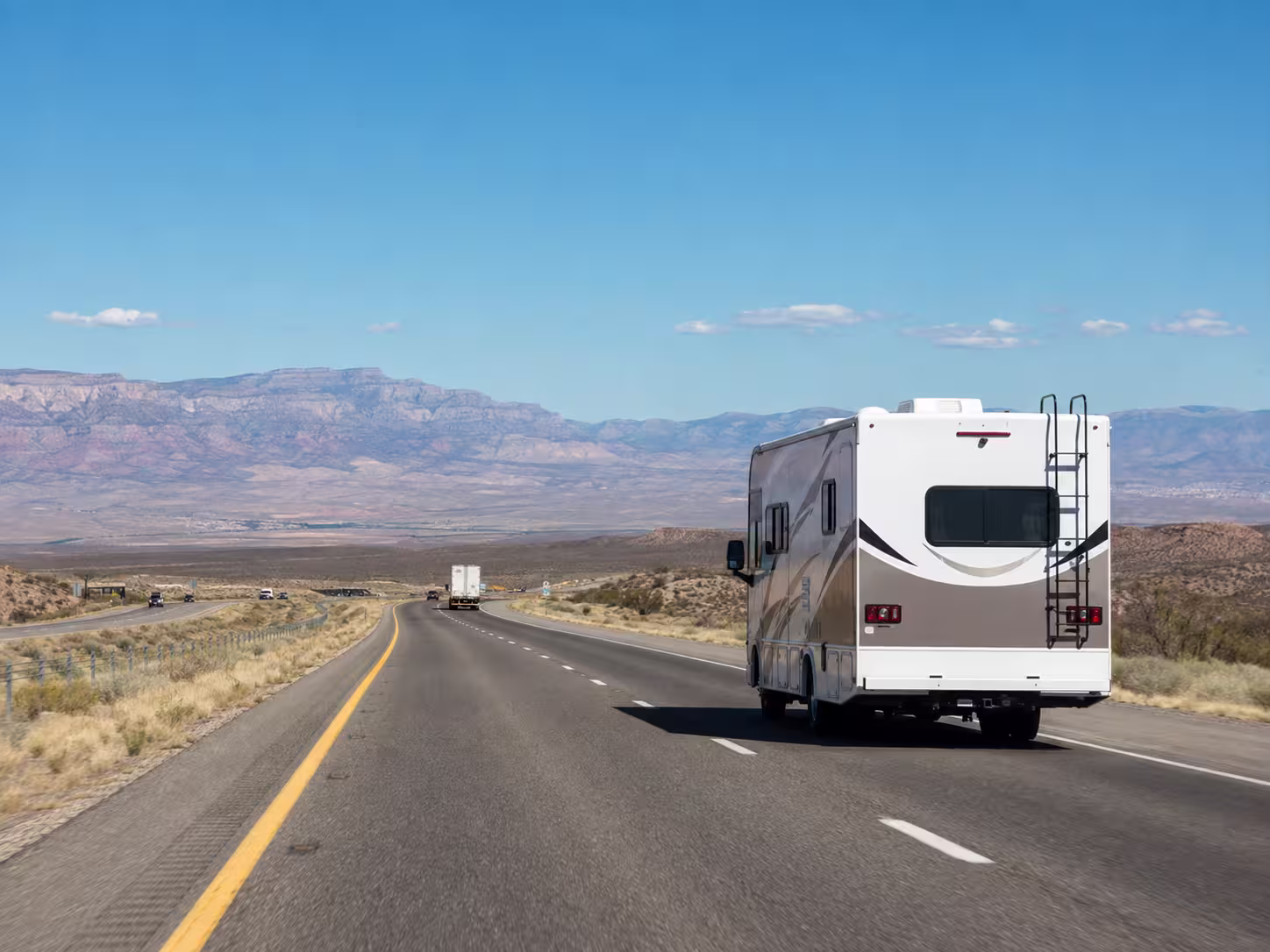 Rental motorhome driving I-15 toward southern Utah parks