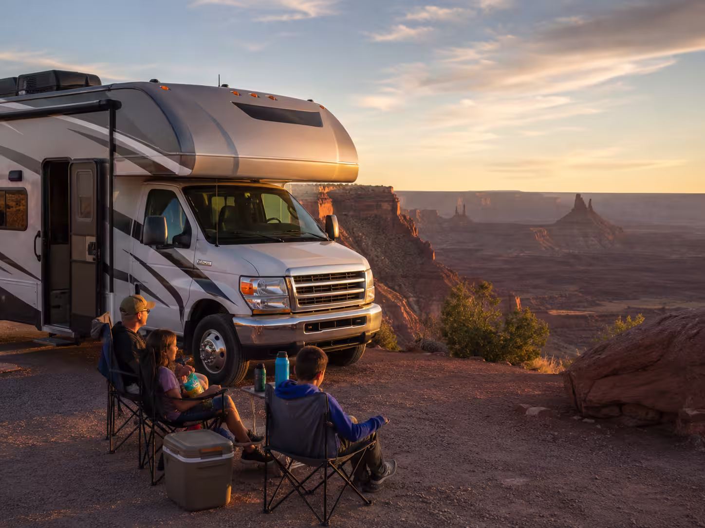 Luxury RV at a Utah national park overlook near Moab