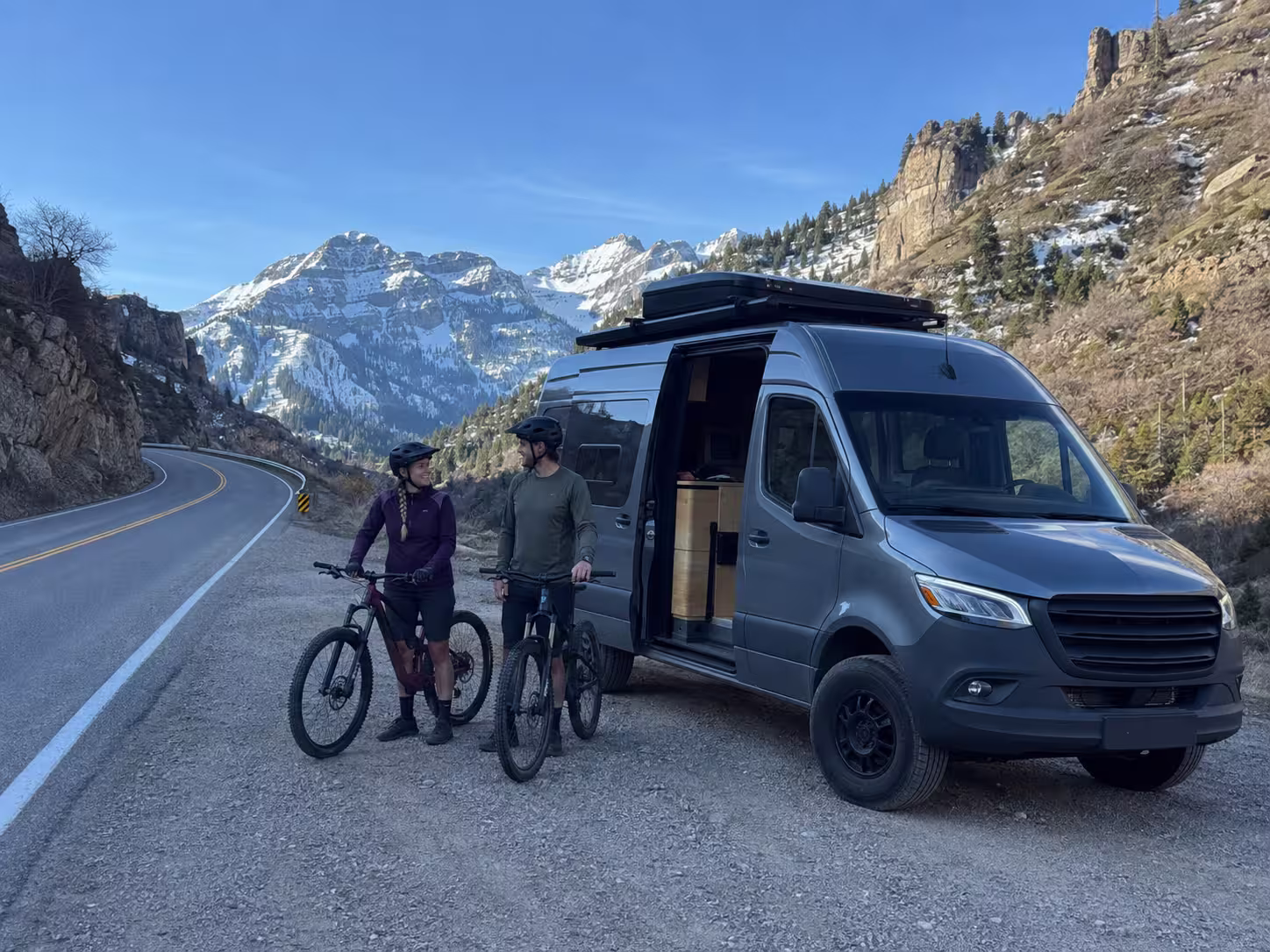 Camper van at a Wasatch canyon pullout near Salt Lake City