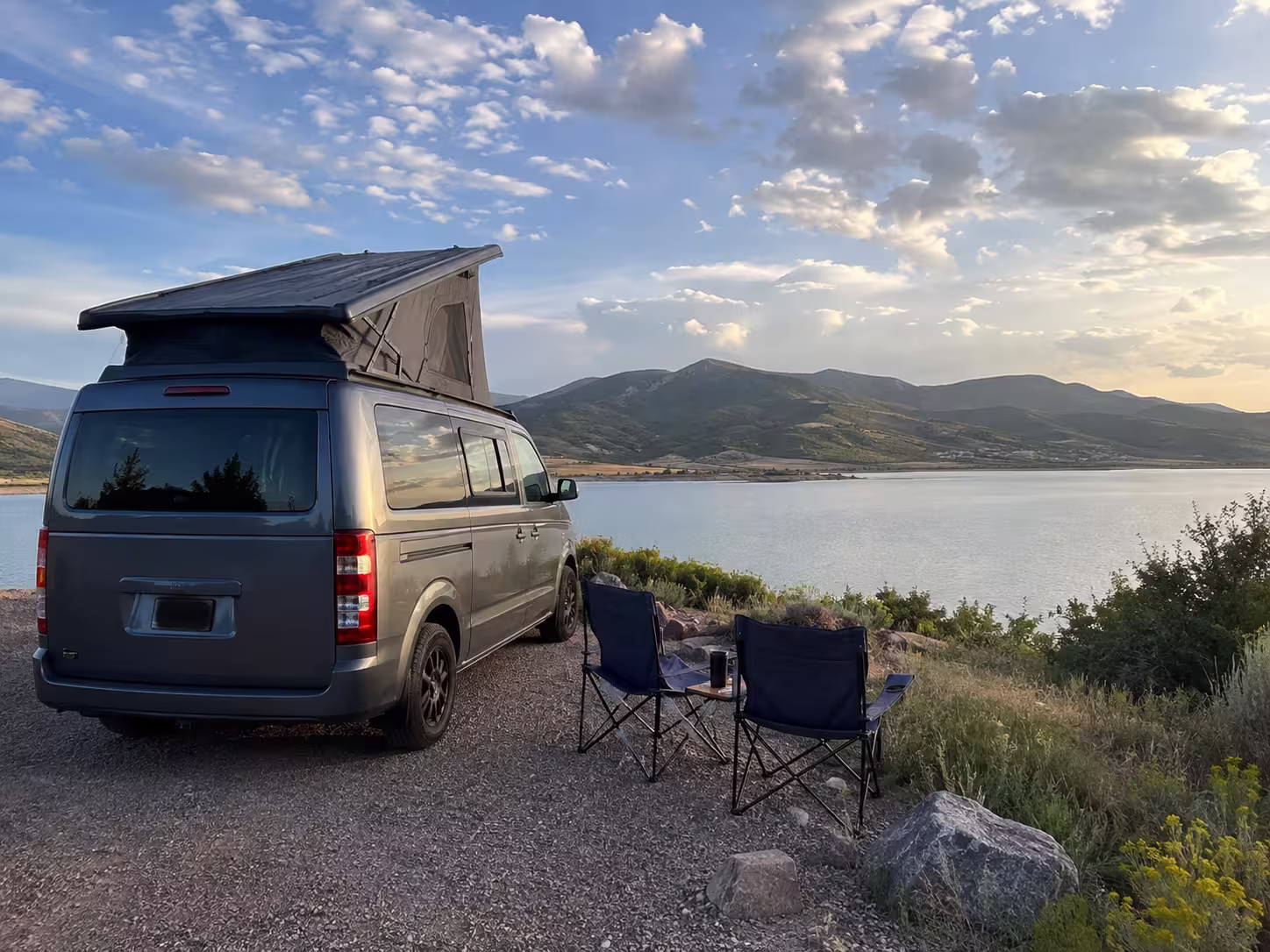 Camper van at a Jordanelle State Park campsite near Salt Lake City