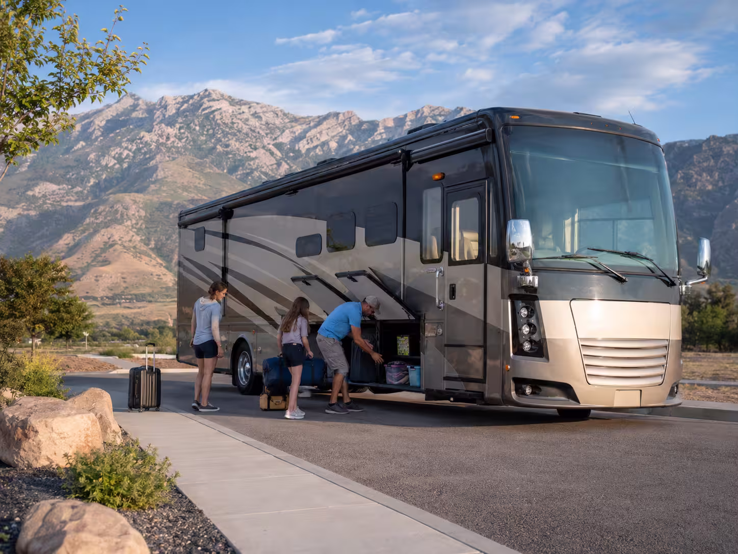 Class A motorhome rental parked near Salt Lake City, Utah