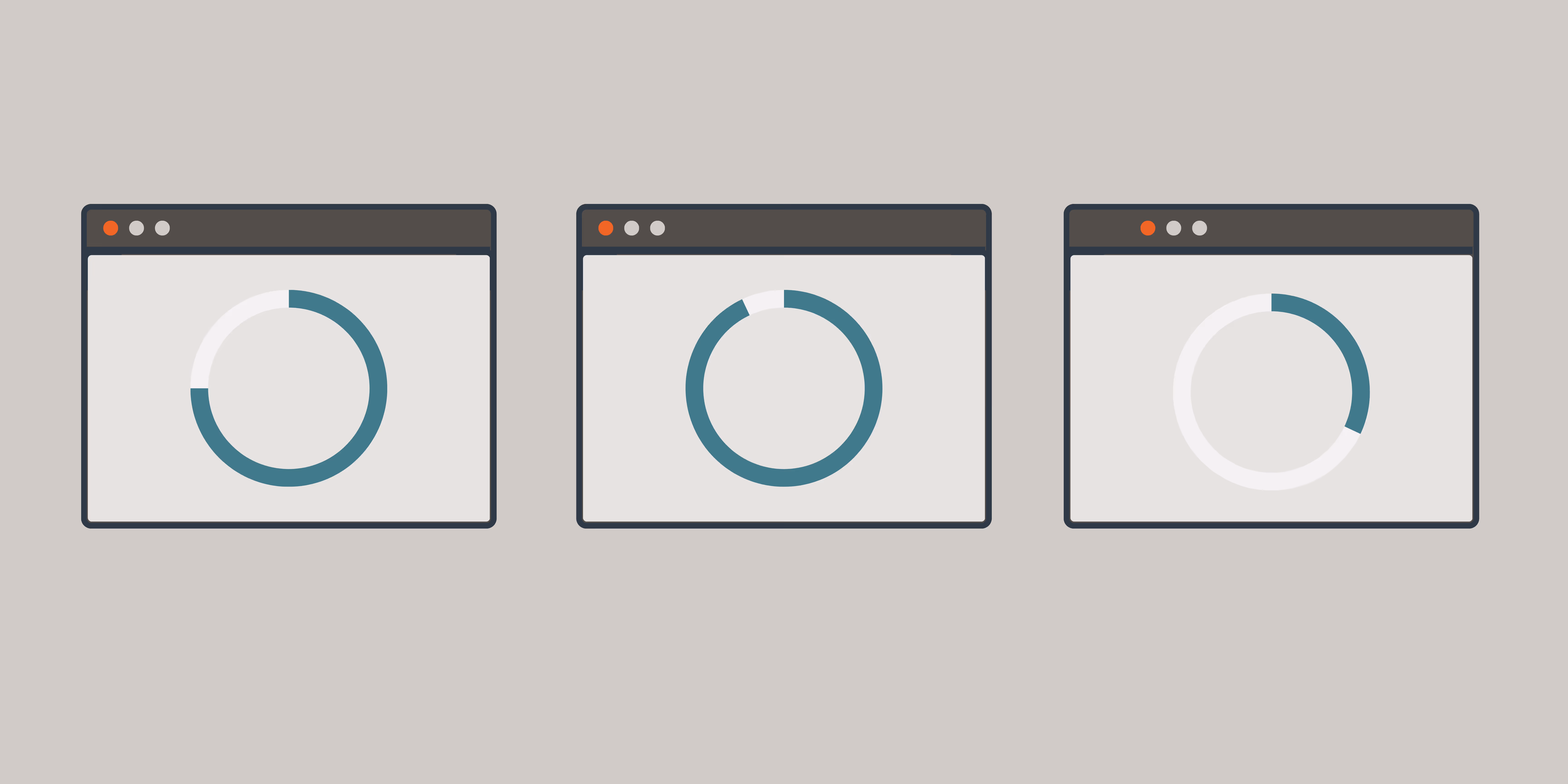Three computer monitor icons with a single donut chart on each representing data being attributed to three different marketing campaigns