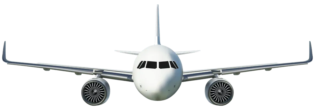 A white airplane with a blue sky background.