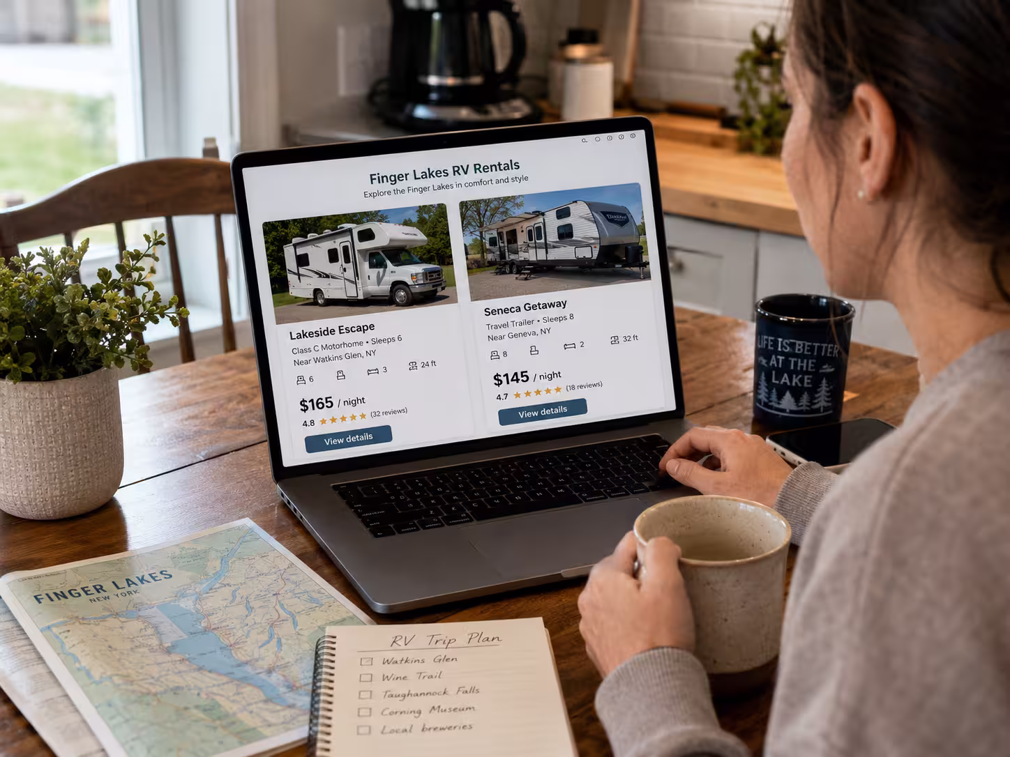 Renter comparing Finger Lakes RV rental prices across fleet listings