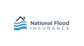 National Flood Insurance logo with a house roof above blue water waves.