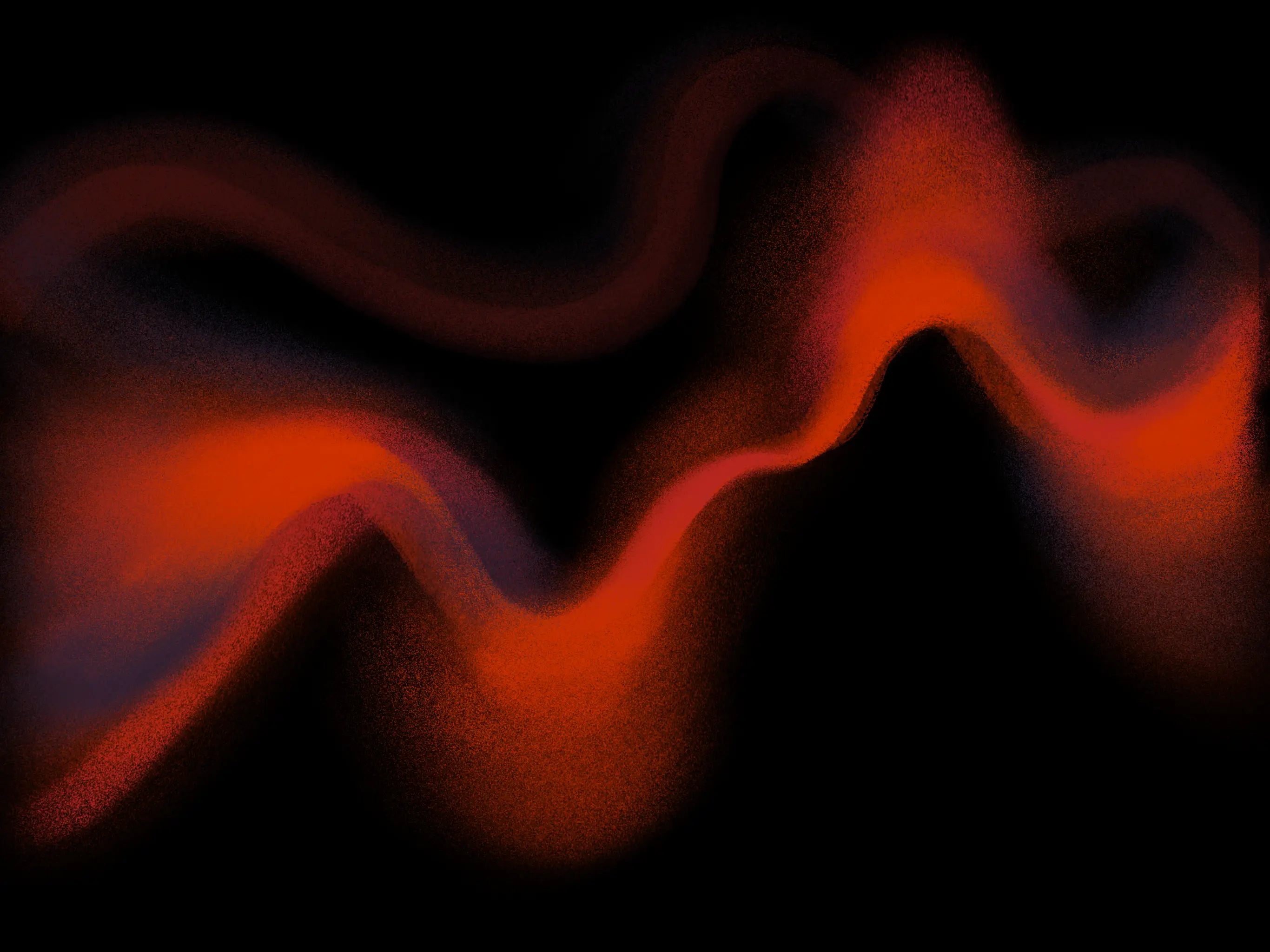 Abstract red and orange wavy light streaks with a grainy texture on a black background.