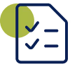 Icon of a checklist document with bullet points and check marks, partly overlapping a green circle.