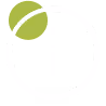 White circular information icon with a green leaf accent on top left.