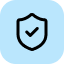 Blue shield icon with a checkmark indicating security or protection.
