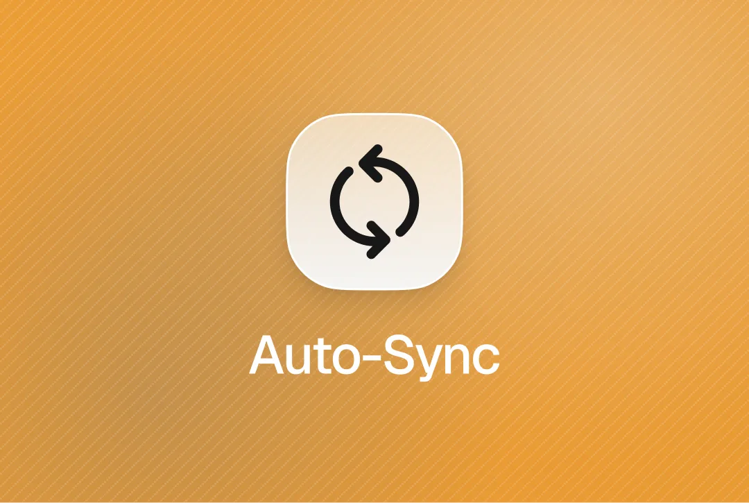 An icon representing the "Auto-Sync" feature, set against a warm orange gradient background. The icon consists of a circular design with two arrows forming a loop, symbolizing synchronization. Below the icon, the text "Auto-Sync" is displayed in a clear, modern font, emphasizing the automatic syncing functionality of the Attlas platform.