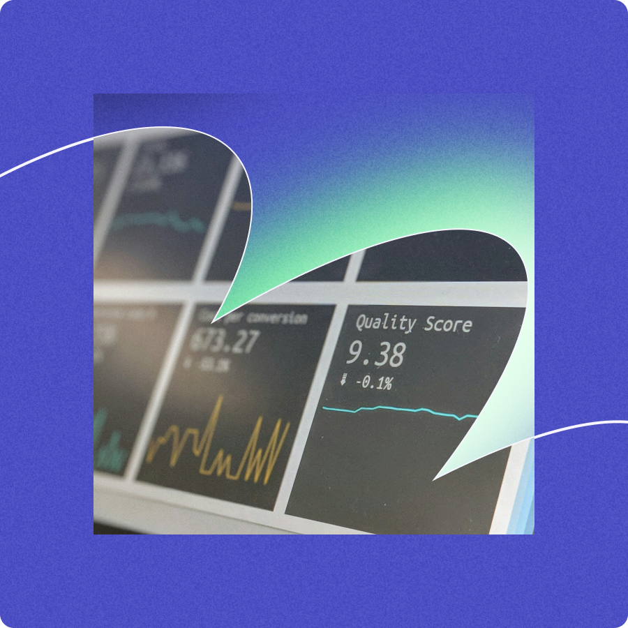 Dashboard display showing a Quality Score of 9.38 with a slight decrease of 0.1%.