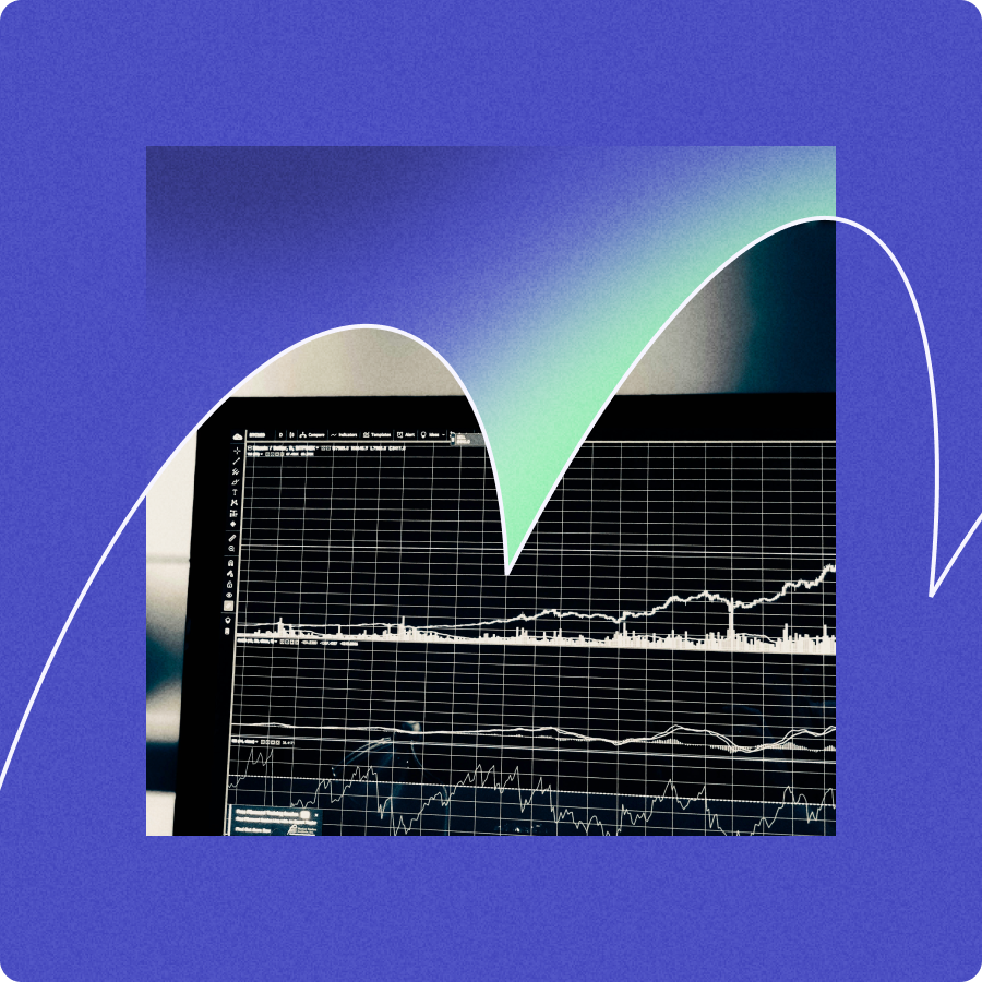 Computer screen displaying financial charts and graphs with line plots on a grid background.