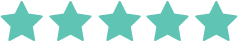 Five teal stars in a horizontal row representing a five-star rating.