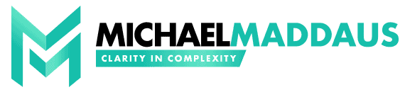 Logo with stylized double M icon and text 'Michael Maddaus Clarity in Complexity'.