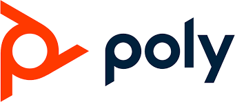 Poly logo with an orange abstract shape and black text.
