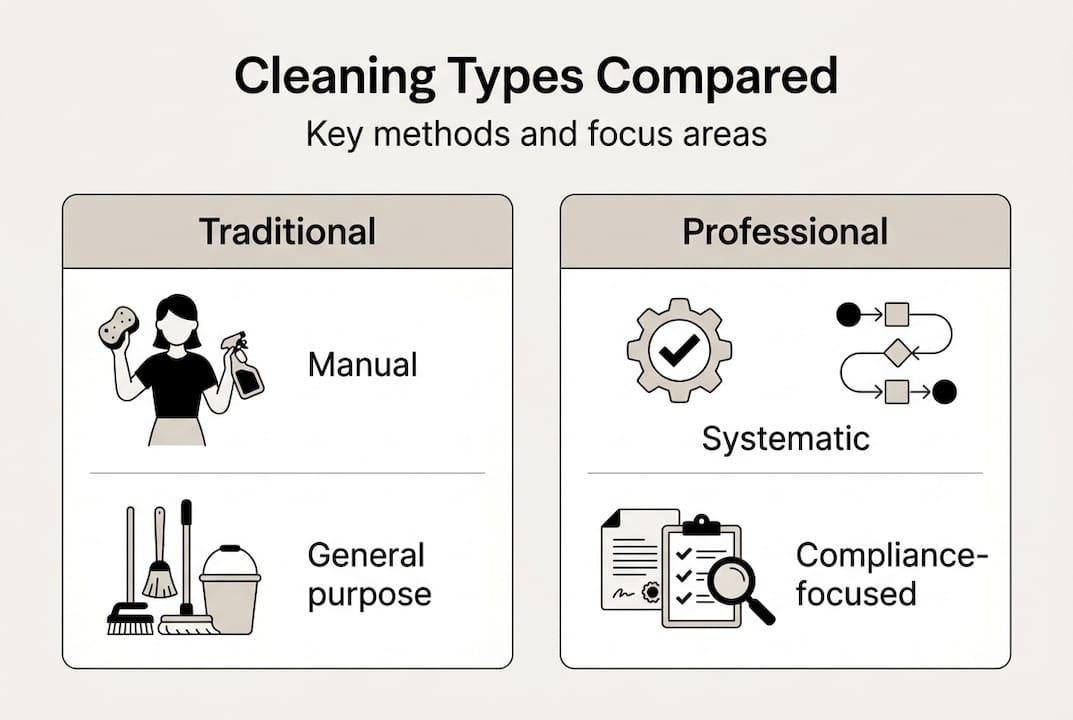 Infographic comparing traditional and professional cleaning