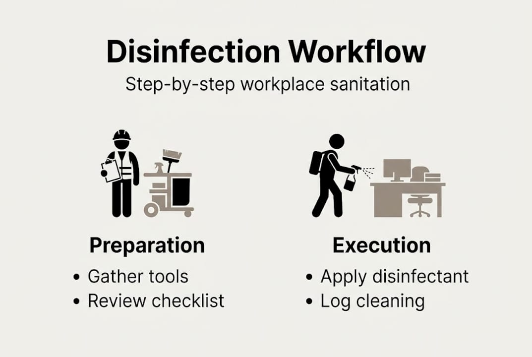 Infographic outlining disinfection workflow steps