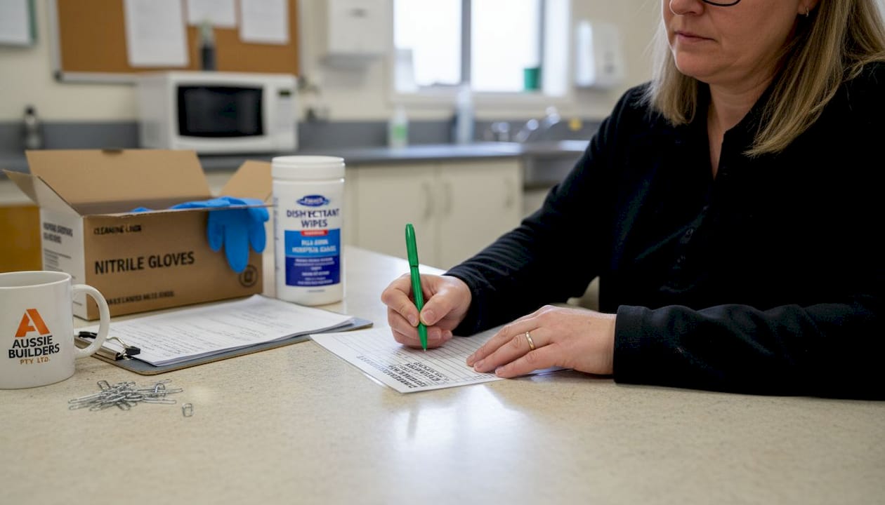Supervisor checking off disinfection supplies list
