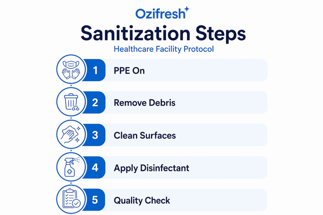 Infographic showing healthcare sanitization process steps