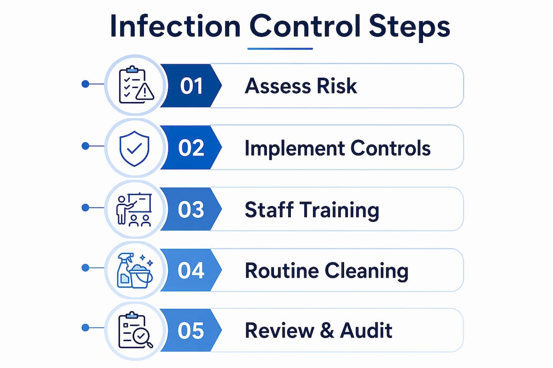 Infographic showing key steps in infection control