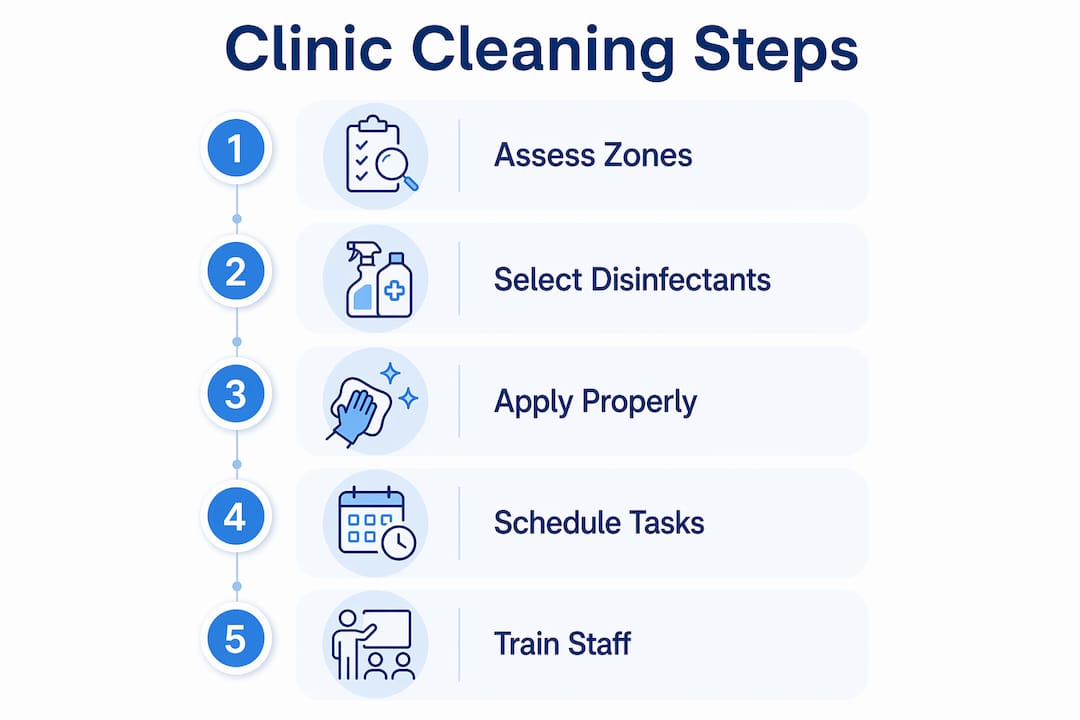 Infographic outlining clinic cleaning steps