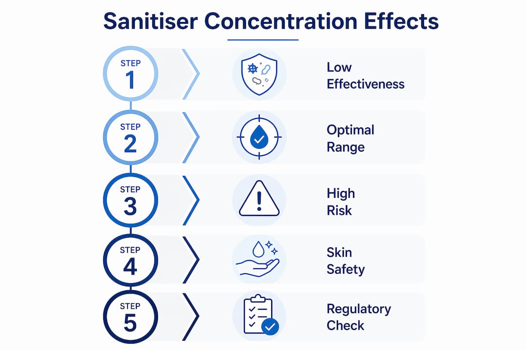 Infographic illustrating stages and effects of sanitiser concentration
