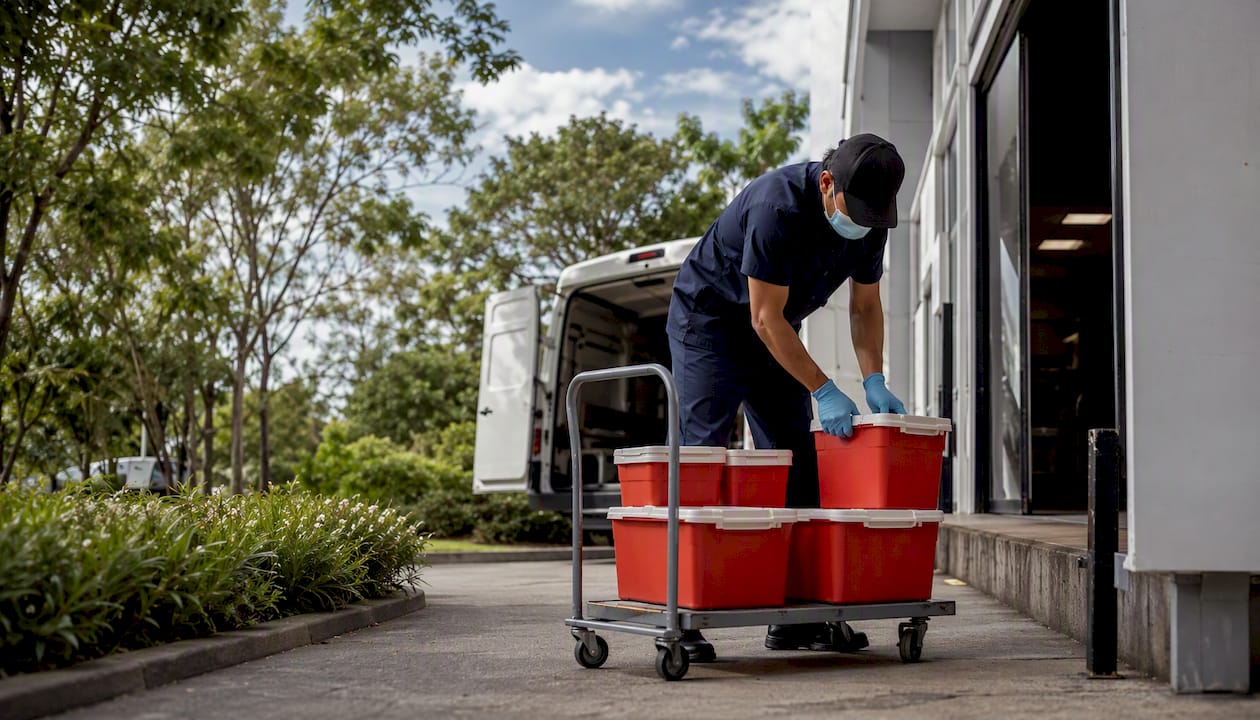 Hygiene technician loading sharps containers