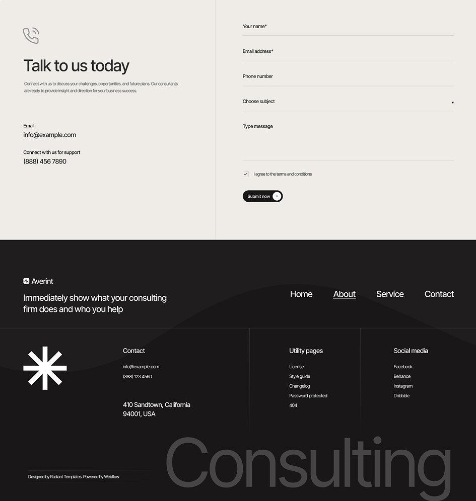Averint landing pages contact three
