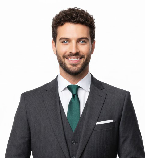 Portrait of a man sitting on a chair, looking forward.