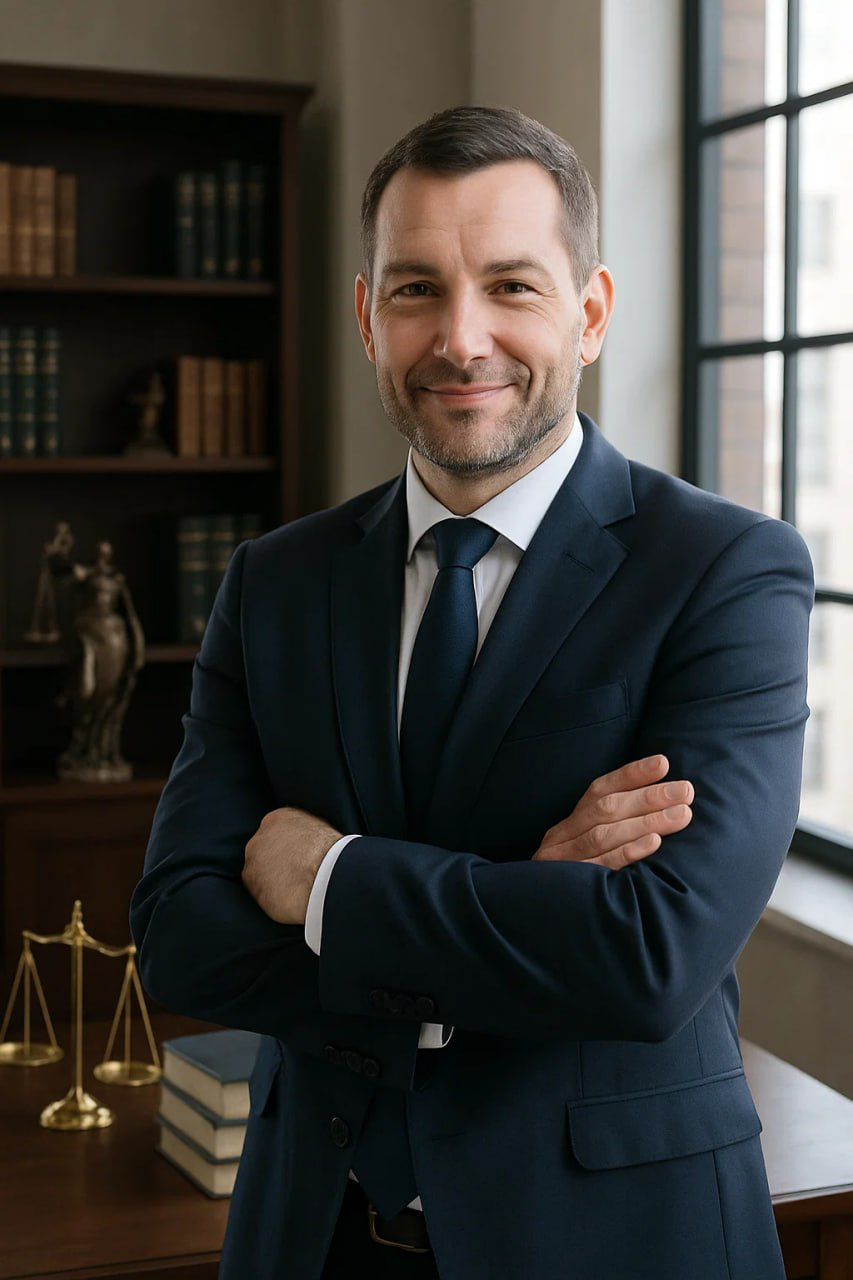 Portrait of a man sitting on a chair, looking forward.