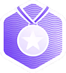 Purple hexagon badge with a medal featuring a star in the center.
