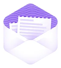 Open white envelope containing striped purple paper sheets inside.