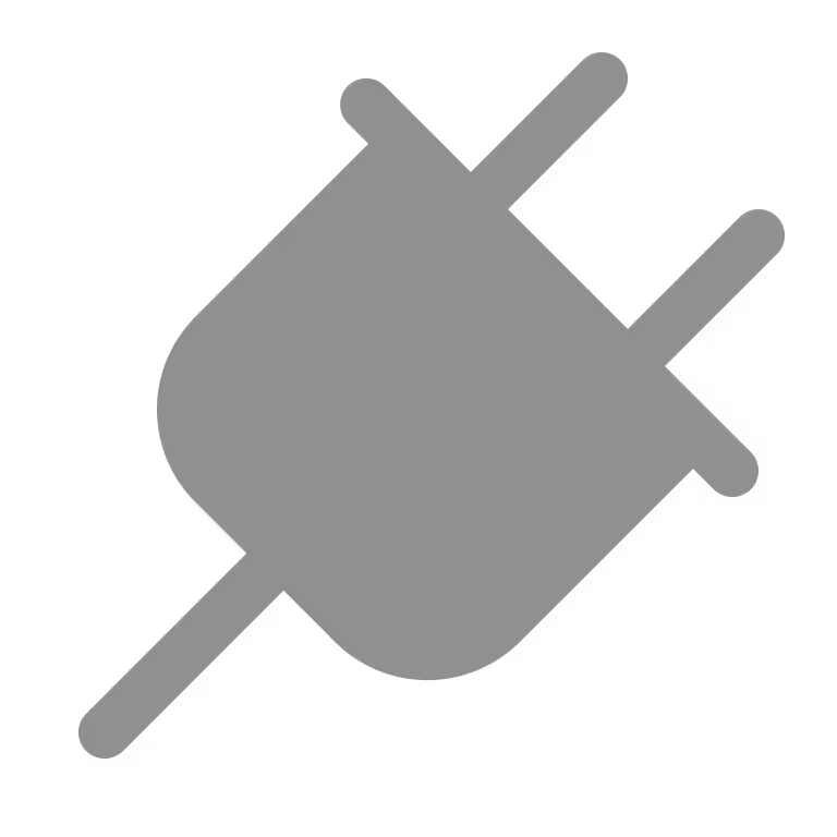 Gray electrical plug icon with two prongs on a transparent background.