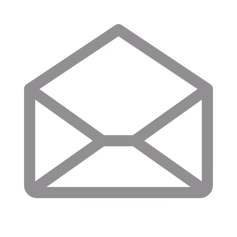 Open envelope icon outlined in gray on a transparent background.